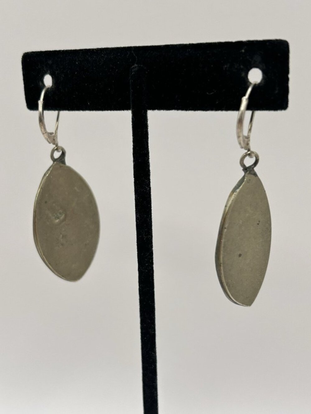 Vintage Abalone Shell Inlay Dangle Earrings 925 Sterling Silver Black Oval - Picture 3 of 14